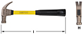 Image of a yellow-handled claw hammer labeled "AMPCO," showing horizontal side and claw-head views. The handle of this claw hammer features a black rubber grip with AMPCO etched on the yellow fiberglass handle neck.